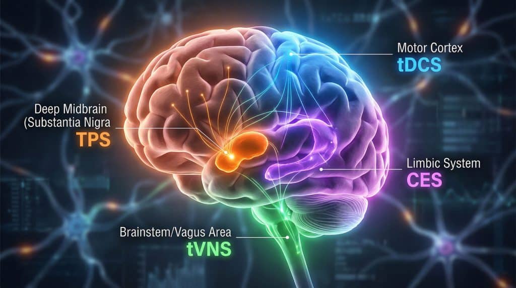 Die SOZO Brain Neuromodulation setzt an verschiedenen Bereichen des Gehirns an.